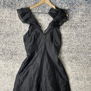 Keepsake Dress Womens Small Black Ruffle Neck Mini Party Cocktail Sheer New Tags